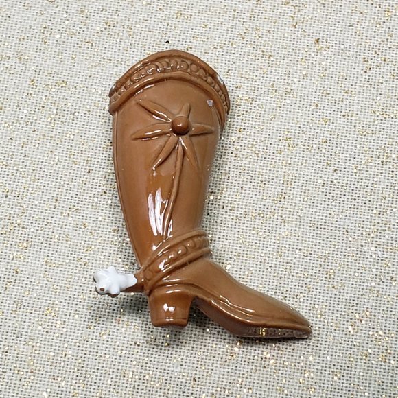 Vintage Enamel Coated Metal Boot Pin Brown Cowboy Spurs - Picture 3 of 5